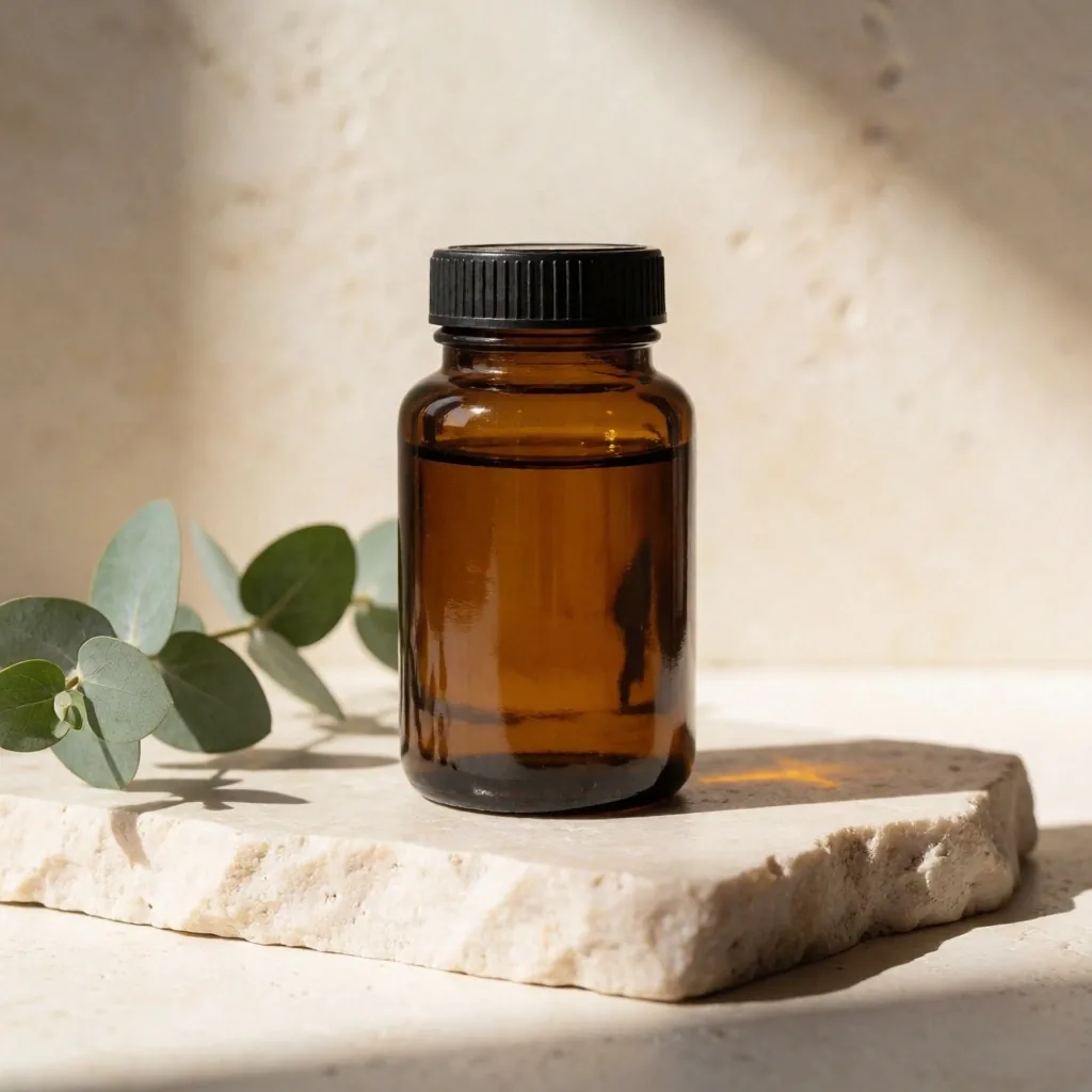 Vitamin D3 supplement bottle on stone surface