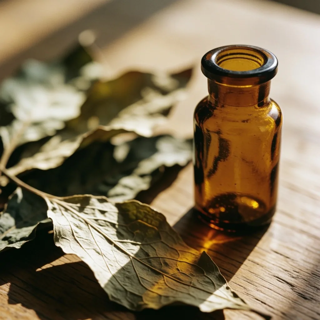 Botanical leaves with a supplement bottle