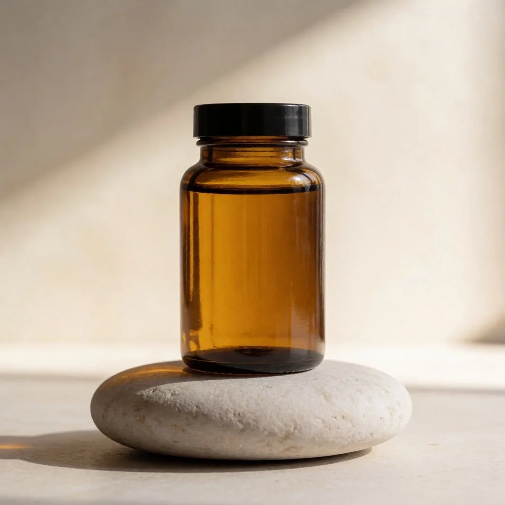 Vitamin D3 Gold bottle front view on stone